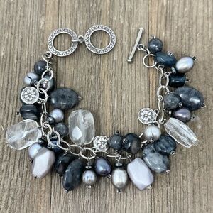 Silpada Sterling Silver Gray Bead Cha-Cha Bracelet Retired B1777